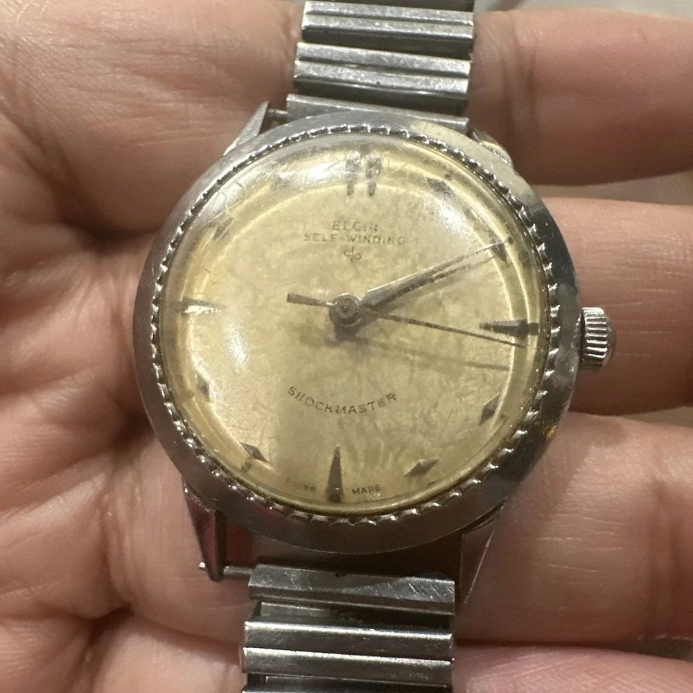 Vintage Elgin Shockmater Self Winding Rare 17 Jewel Men Watch Works Bt Runs Fast